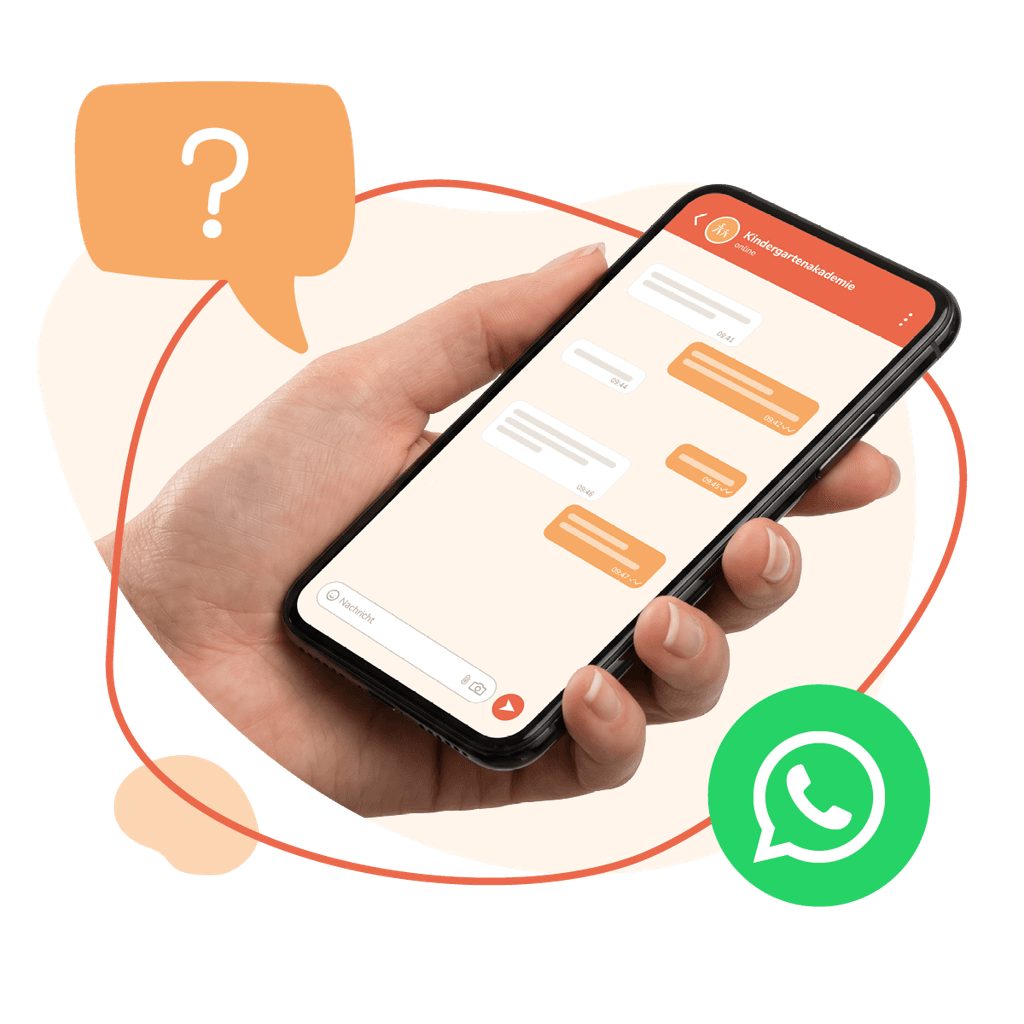Hand mit einem Mobile Phone und der Nutzung des Whatsapp KIGA Chats