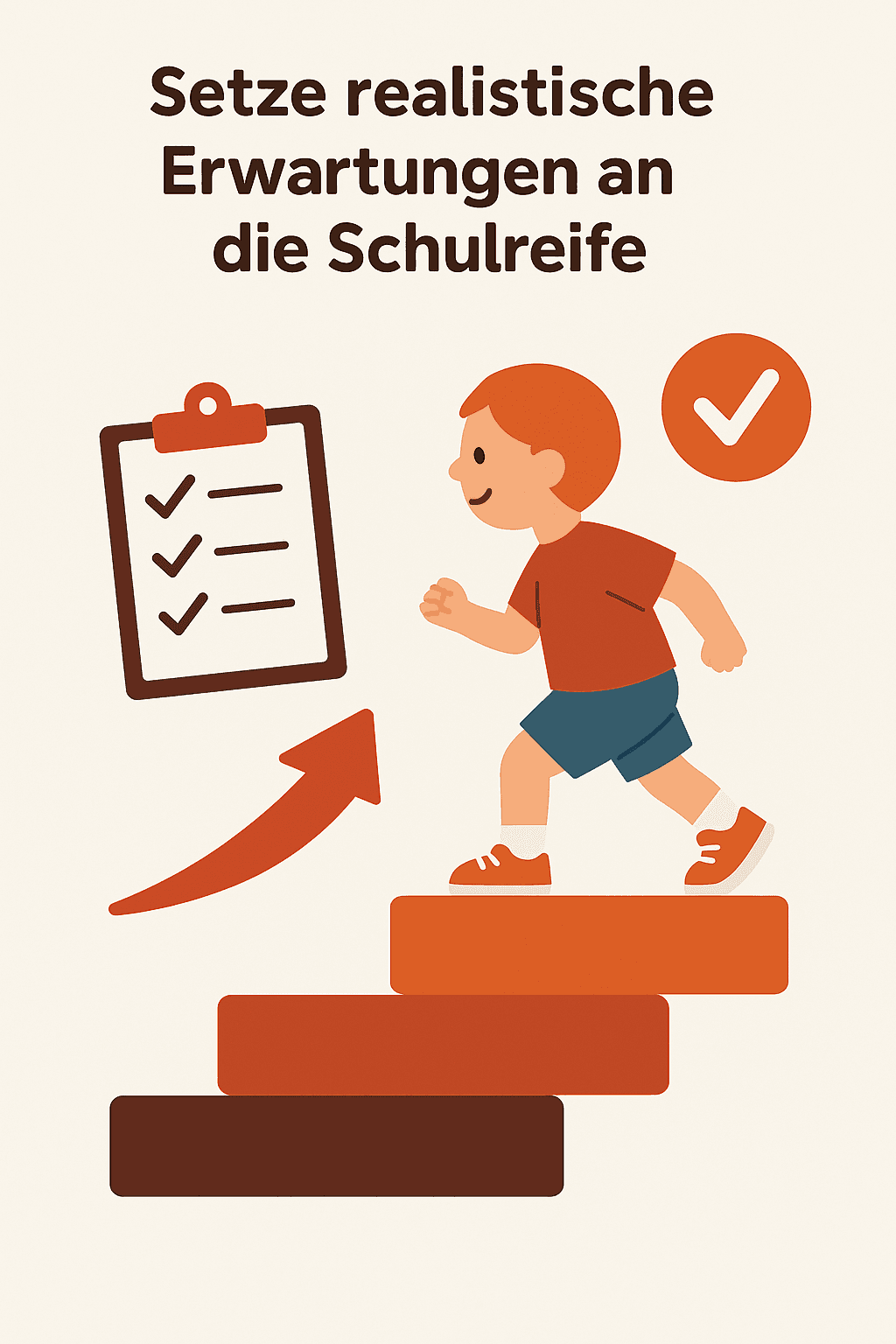 Ein fröhlicher Junge steigt eine Treppe mit unterschiedlich farbigen Stufen hinauf.