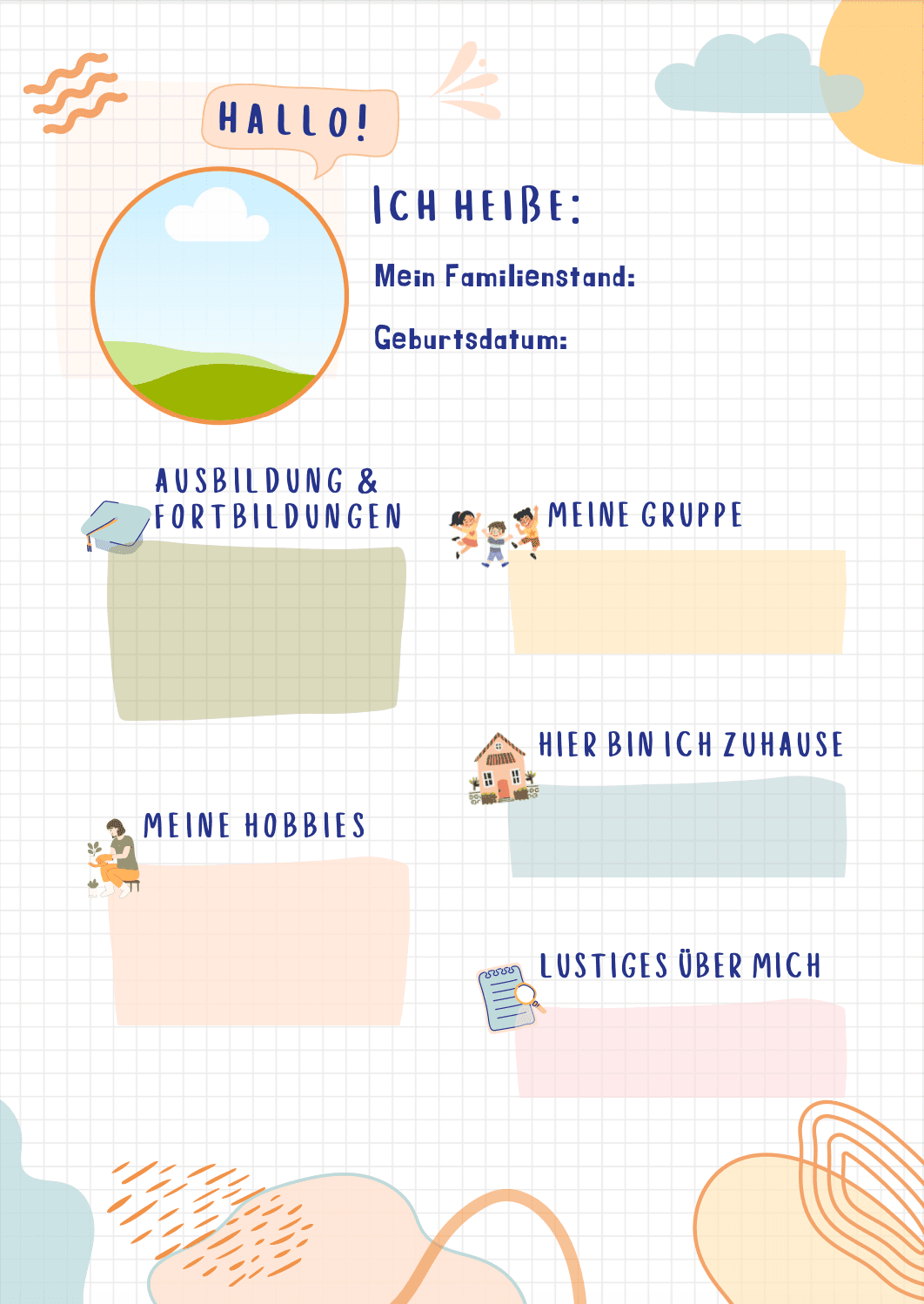 Vorschau einer Steckbrief-Vorlage für Erzieher mit persönlichen Punkten