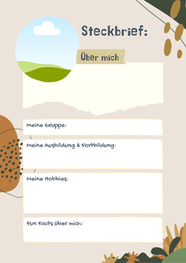 Vorschau einer Steckbrief-Vorlage für Erzieher mit persönlichen Punkten