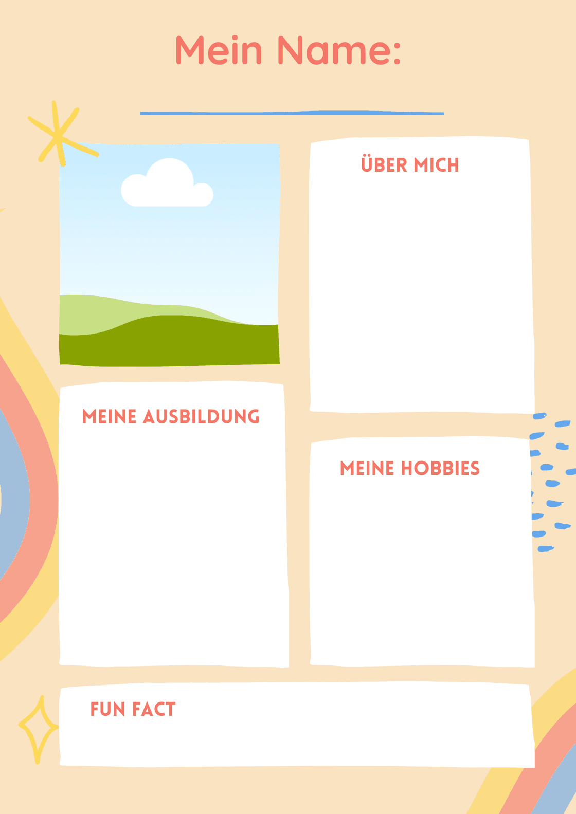 Vorschau einer Steckbrief-Vorlage für Erzieher mit persönlichen Punkten