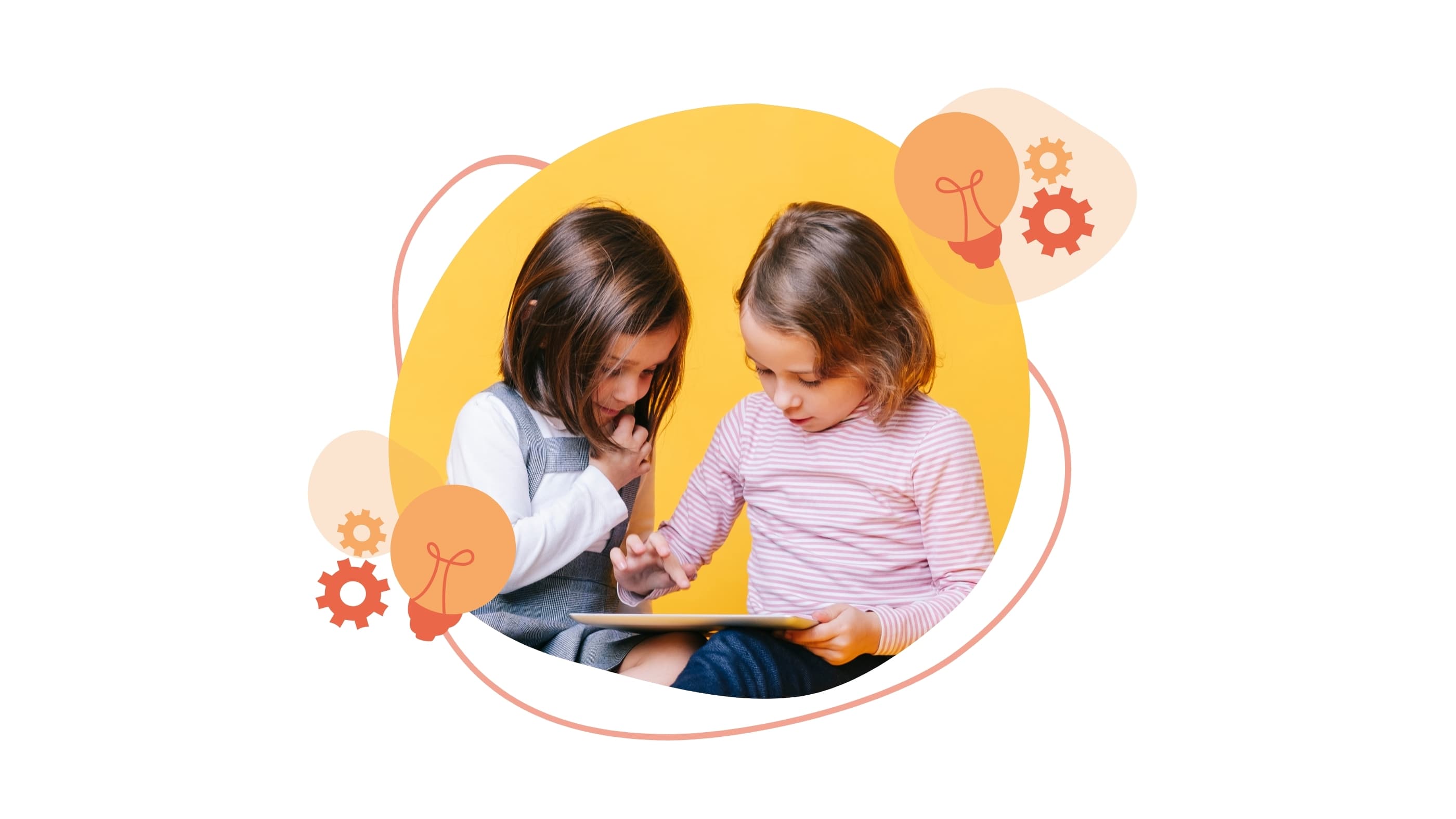 Zwei Kinder sitzen nebeneinander und schauen konzentriert auf ein Tablet.